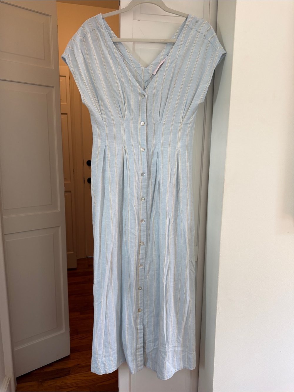 Isaac Mizrahi Light Blue and White Striped Midi Dress